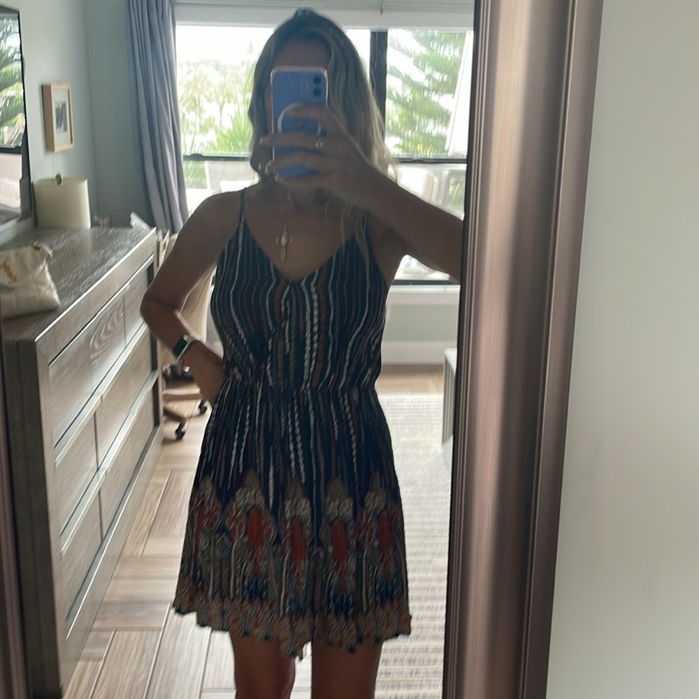 Navy and burnt orange printed Shein dress